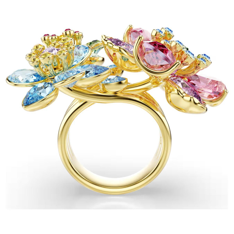 Idyllia ring Mixed cuts, Flower, Multicolored, Gold-tone plated